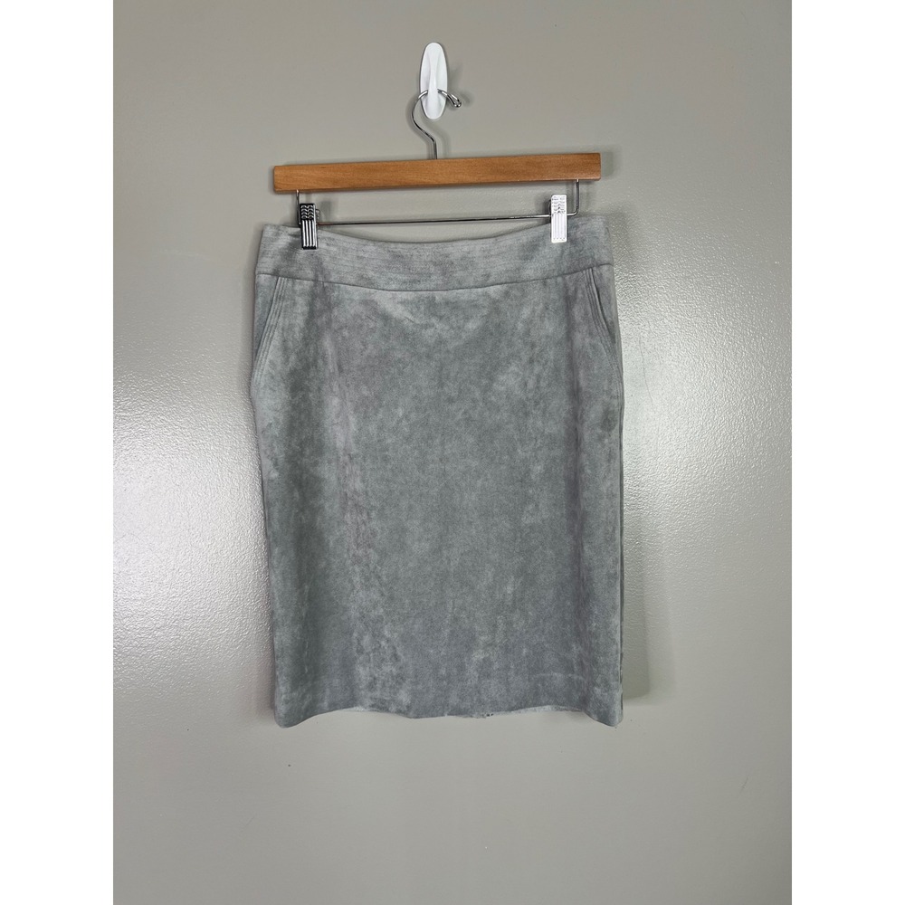Calvin Klein Grey Faux Suede Pencil Skirt Womens 8 petite office professional - Picture 2 of 10